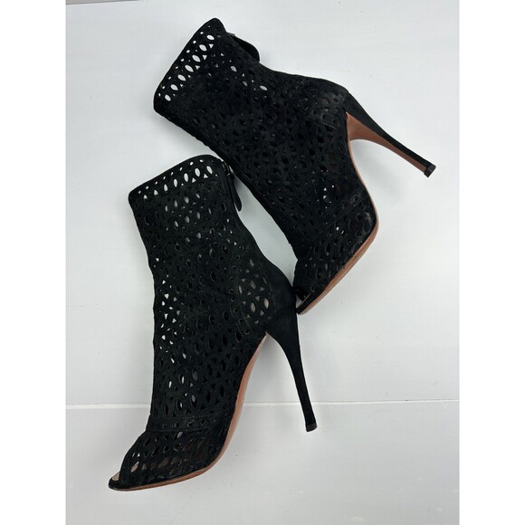Alaia Black Suede Cut Out Boots Size 36 US 6 Peep Toe Ankle Booties Leather - Picture 9 of 11